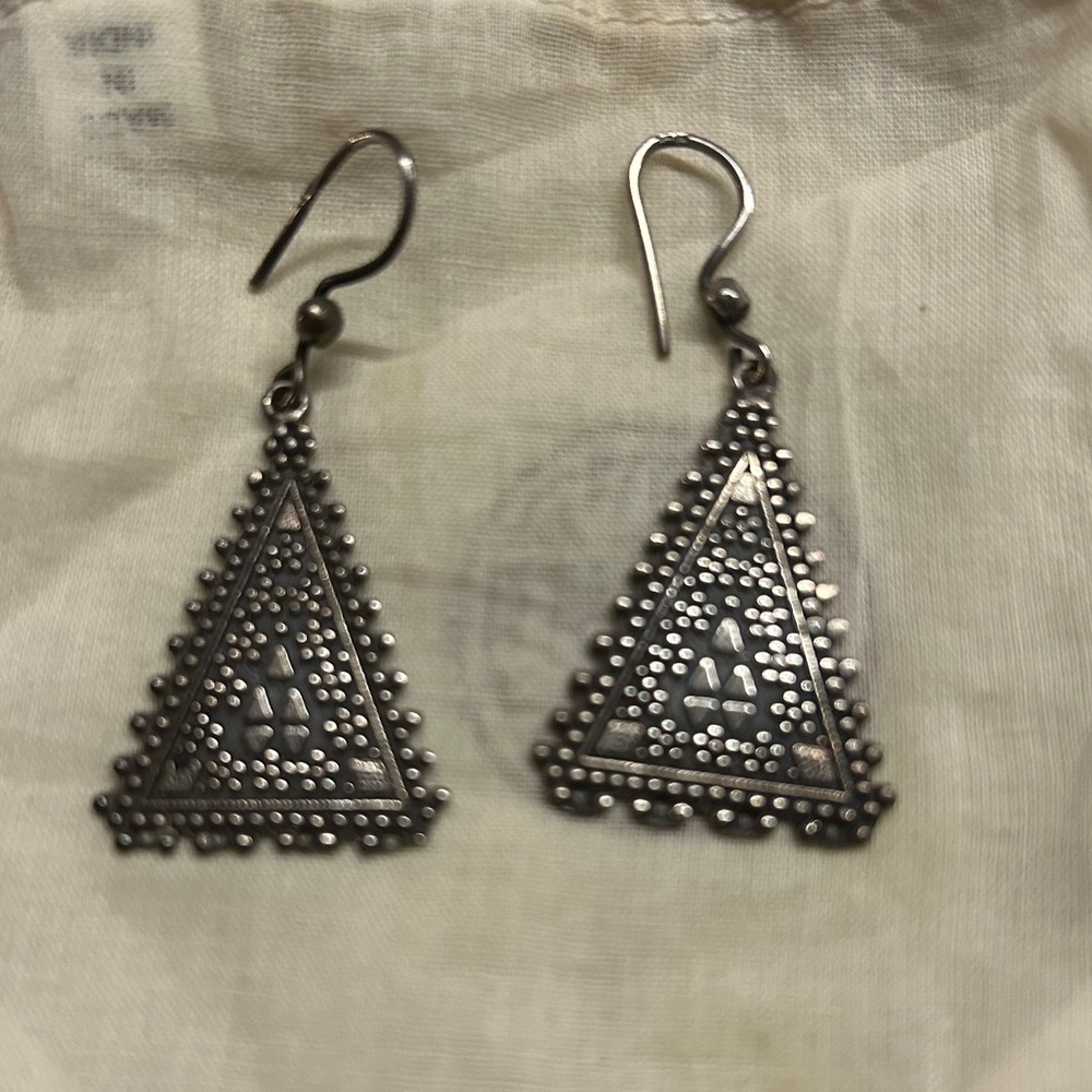 Silver Triangle Tribal Earrings, pure silver